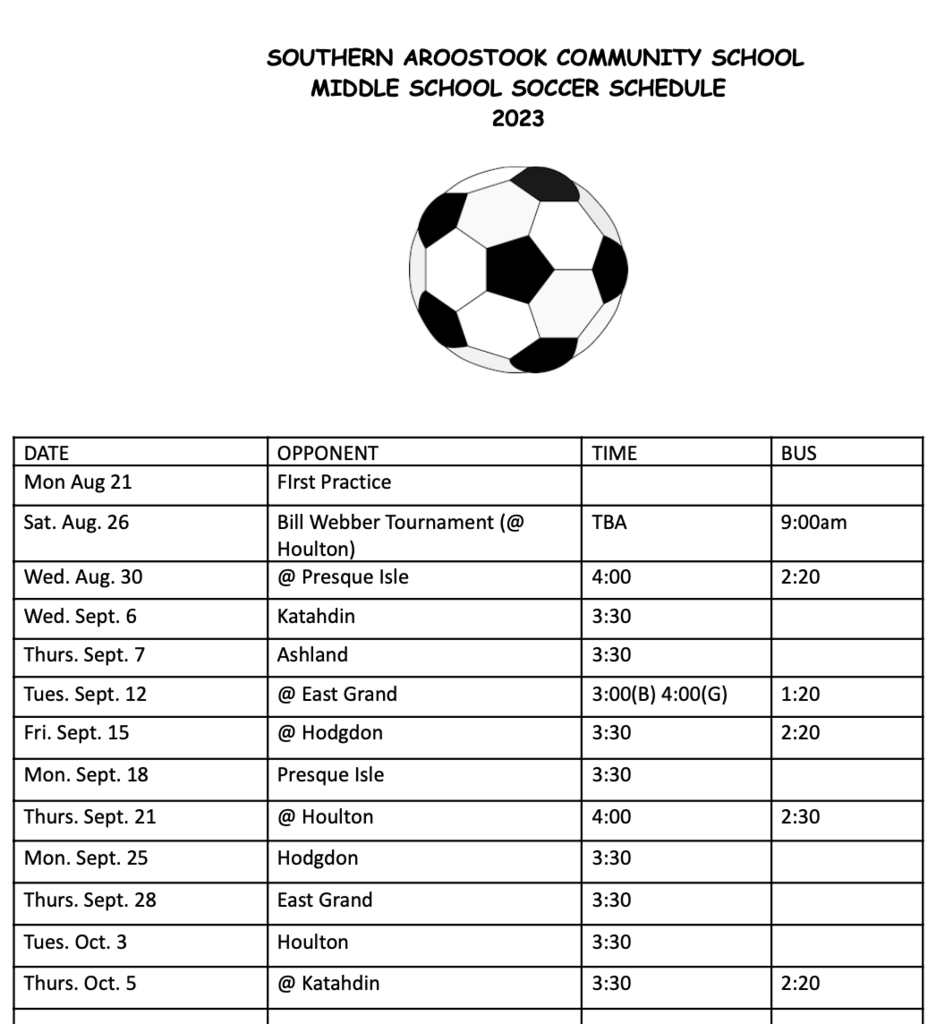 middle school soccer schedule