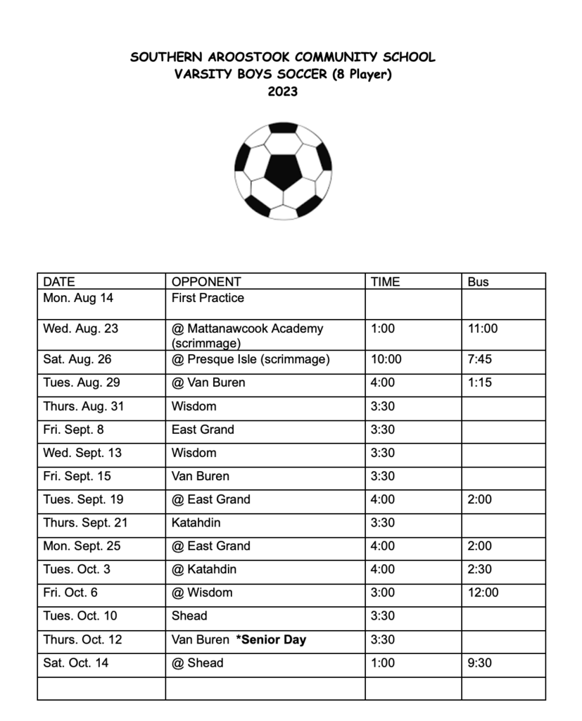boys soccer schedule