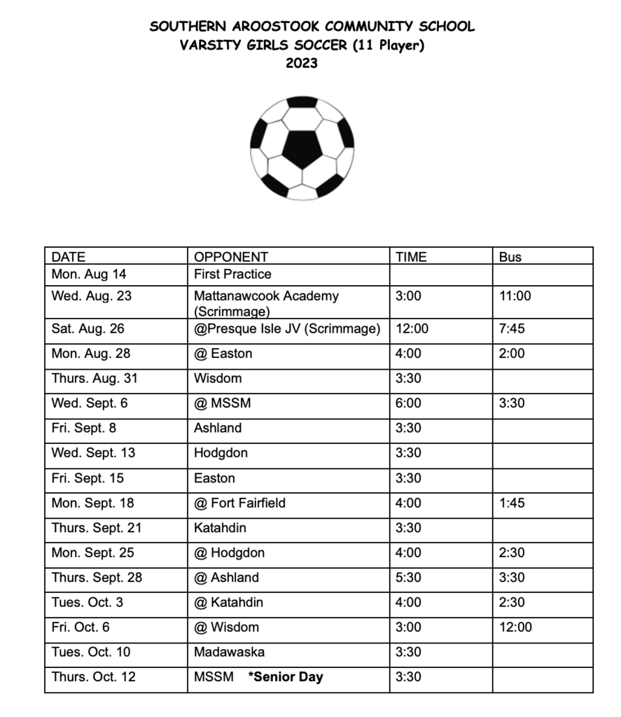 girls soccer schedule